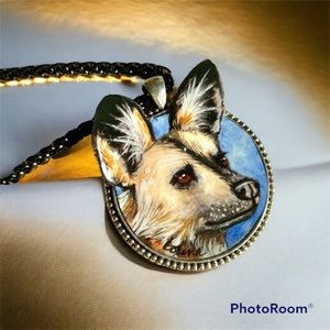 African Painted Dog Pendant Handpainted 40mm Wild Dog Painted Wolf art